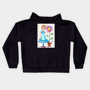 Girl with a potted flower Kids Hoodie